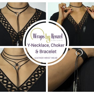 Offene Kreis Wickelkette, Y-Halskette, Lariat, Leder Choker, Choker Halskette, Boho Choker, Wickelhalsband, Geschenk für Sie, Boho Schmuck Bild 1