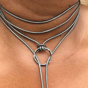 Open Circle Wrap Necklace, Y-Necklace, Lariat, Leather Choker, Choker Necklace, Boho Choker, Wrap Choker, Gift for Her, Bohemian Jewelry image 9