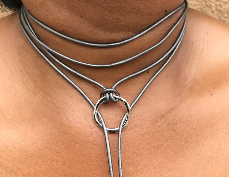 Offene Kreis Wickelkette, Y-Halskette, Lariat, Leder Choker, Choker Halskette, Boho Choker, Wickelhalsband, Geschenk für Sie, Boho Schmuck Bild 9