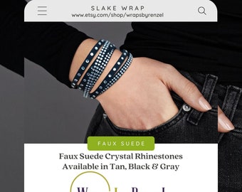 Rhinestone Slake Bracelet,  Bracelet for Women,  Crystal Bracelet, Micro Fiber Bracelet, Silver Wrap, Rhinestone Bracelet