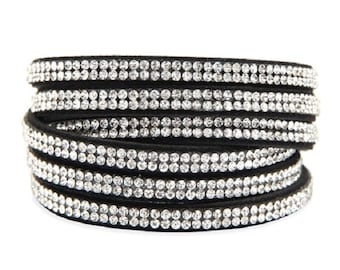 Silver Crystal Microfiber Snap Double Wrap Bracelet – Boho Friendship Bracelet & Gift for Her