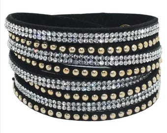 Black Gold Silver Microfiber Snap Double Wrap Bracelet – Friendship Bracelet