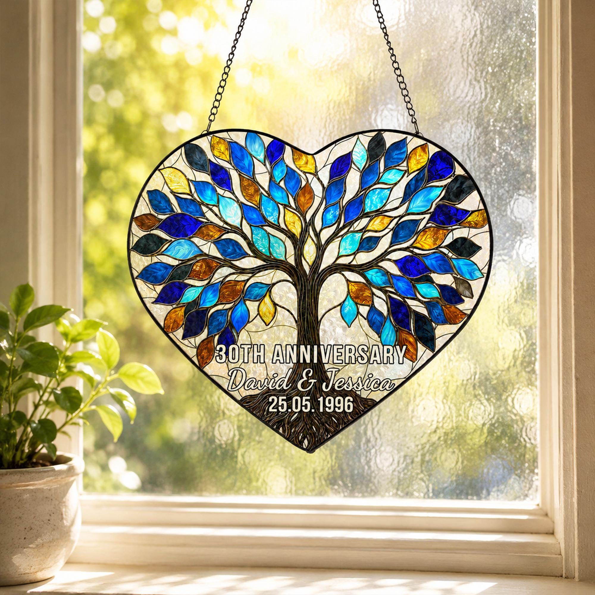 Personalized 30th Wedding Anniversary Stained Glass Suncatcher, Anniversary Keepsake Window Hangings, Gift for Couple, Husband and Wife Gift