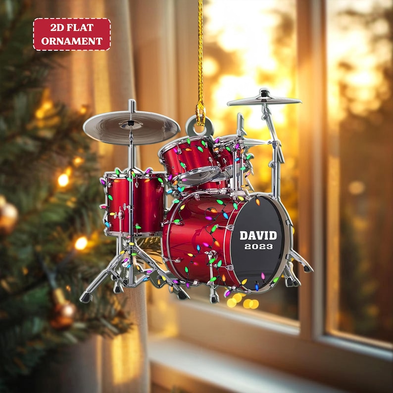 Personalized Drum Acrylic Christmas Ornament, Drum Player 2D Flat ...