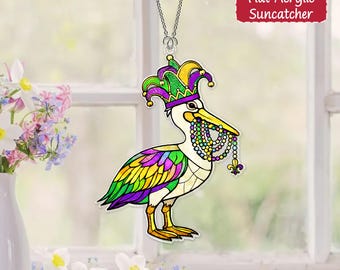 Mardi Gras Pelican Acrylic Suncatcher, Pelican Suncatcher, Fat Tuesday Carnival Art, Mardi Gras Louisiana Decor, Mardi Gras Gift