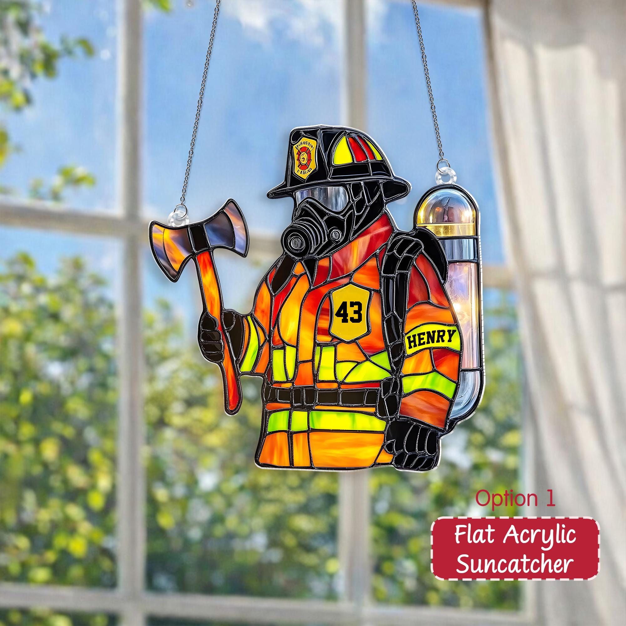 Window Stack Firefighter Custom Firefighter Acrylic Suncatcher, Firefighter Window Hanging ...
