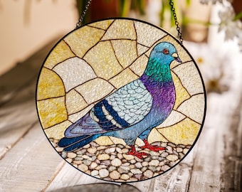 Pigeon Bird Stained Glass Suncatcher, Window Hanging, Bird Suncatcher, Gift for Bird Lovers, Nature Lover Gift, Gift for Mom