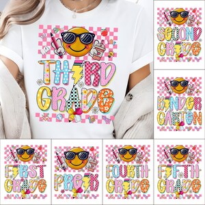 Preppy Teacher Png Bundle, First Grade Png, Kindergarten Png, Teach Love Inspire Png, Retro Checkered Teacher Png, Digital Download