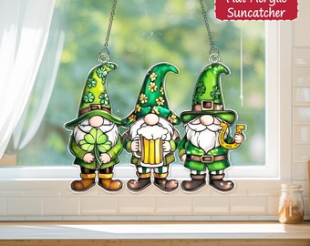 St Patrick's Day Gnome Acrylic Suncatcher, St. Patrick’s Day Decor, Shamrock Clover Suncatcher, Shamrock Window Hanging, Irish Gift