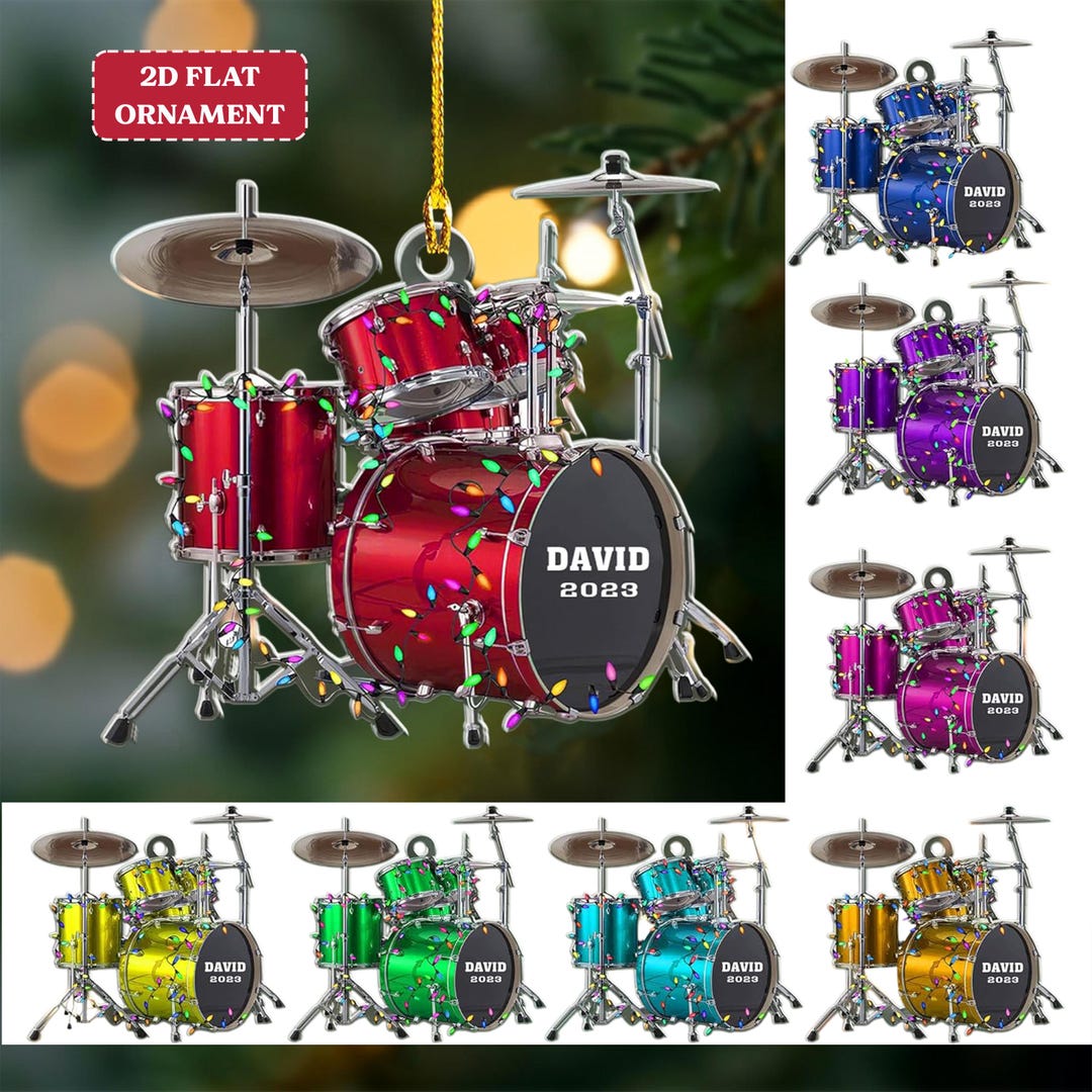 Personalized Drum Acrylic Christmas Ornament, Drum Player 2D Flat ...