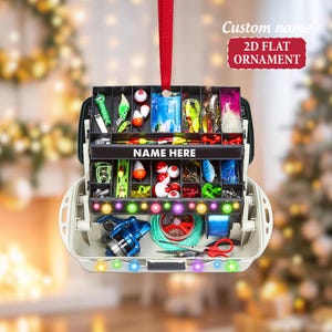 Personalized Fishing Christmas Tackle Box Acrylic Ornament, Fishing 2D Flat Christmas Ornament, Fishing Lover Gift Ornament, Gift for Dad