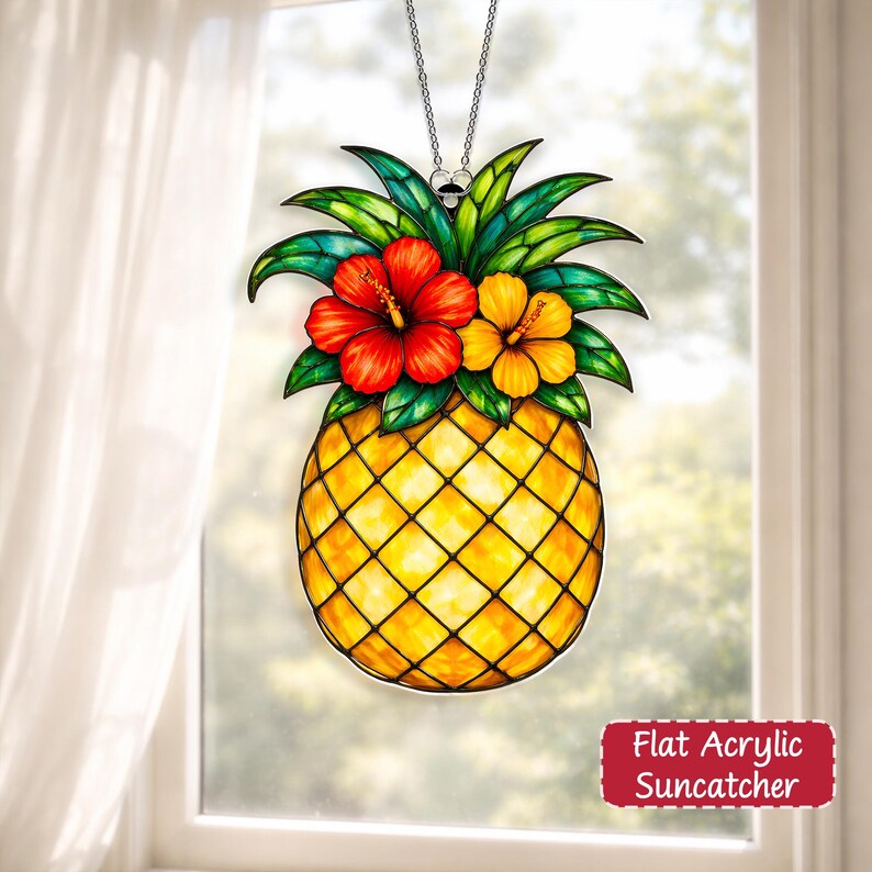 Tropical Pineapple Acrylic Suncatcher, Window Hanging Decor, Tropical ...
