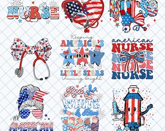 Retro Nurse 4th of July PNG Bundle, American Nurse Png, Fourth Of July Png, USA Png, Independence Day, Retro American Png, Instant Download