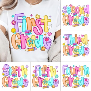 Preppy Teacher Png Bundle, Coquette Teacher Png, Kindergarten Png, First Second Third Grade Png, Retro Teacher Png, Digital Download