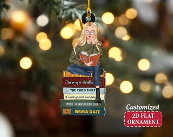 Girl Reading Book - Custom Book Titles, Personalized Acrylic Ornament Christmas Gift For Teacher P242863