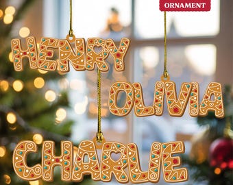 Personalized Gingerbread Alphabet Acrylic Ornament, Custom Family Name Christmas Ornament, Christmas Name Tags, Gift for Kids