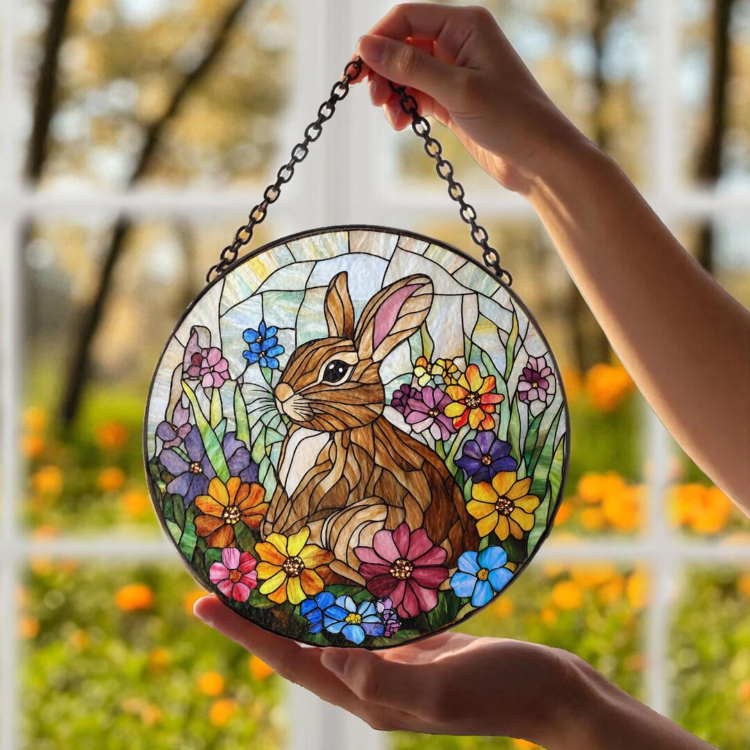 Rabbit Faux Stained Glass Suncatcher, Bunny Lover Gift, Animal ...