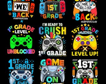 First Day of School PNG Bundle, 1st Grade Level Unlocked Png, Back to School Png, 1st Grade Gaming, Video Game Controller, Instant Download