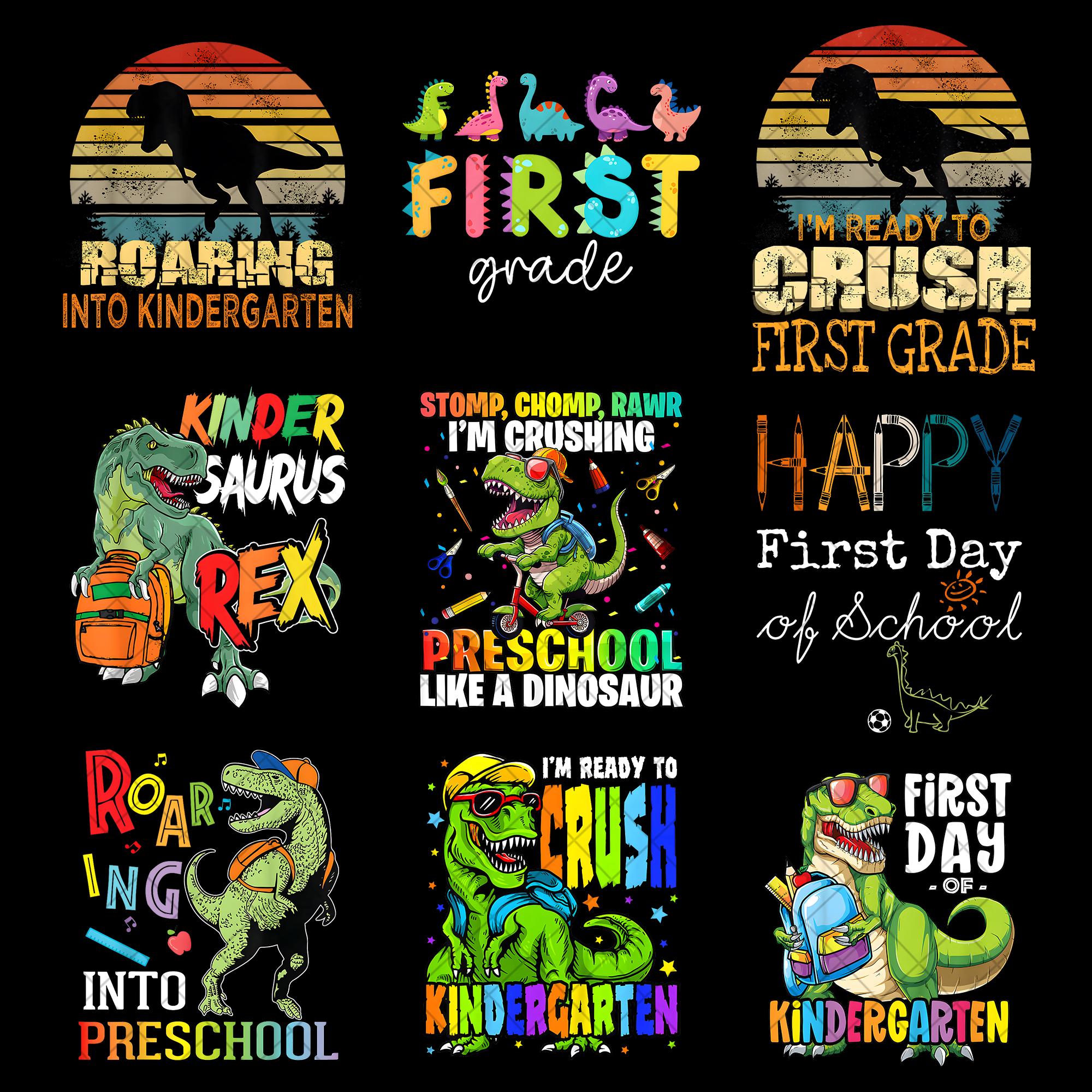 First Day of School Dinosaur PNG Bundle, Back to School Png, Let's Crush Preschool Png, Teacher Png, Kindergarten Png, Instant Download