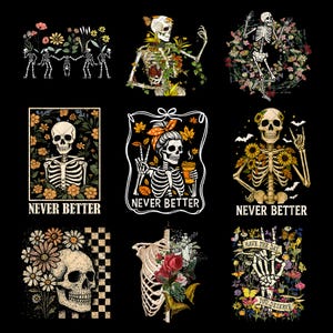 Retro Floral Skeleton Png, Funny Skeleton Halloween Png, Preppy Halloween Png, Halloween Skull Png, Spooky Season Png, Instant Download