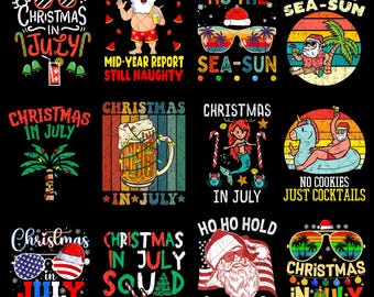 Retro Christmas in July Png Bundle, Tis The Sea-Sun Png, Summer Vibes Png, Tropical Christmas Png, Xmas in July Png, Instant Download
