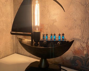Handcrafted Steampunk Nixie Tube Clock and Edison Lamp