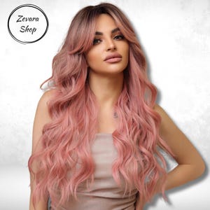 Ombre Pink Long Curly Wig, Synthetic Wig, Heat Resistant Wig, Pink Wig, Long Wig, Ombre Wig, Cosplay Wig, Women Gift, Gift for Her, Gifts
