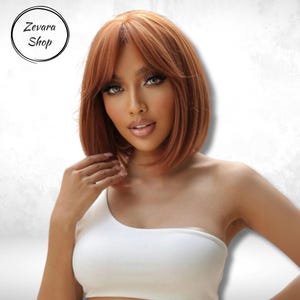 Copper Brown Short Straight Bob Wig, Cute Short Wig, Synthetic Heat Resistant Wigs, Natural Wig, Women Wig, Women Gift,Cosplay Wig,Party Wig