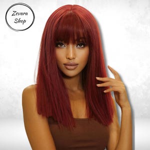 Medium Red Wig with Bangs, Straight Layered Wig, Straight Synthetic Wig, Daily Wigs for Women, Cosplay Wig, Wig, Women Gift, Gift for Her
