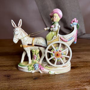 Wagner & Apel Lippelsdorf Porcelain, Figure Girl and Small Carriage with Donkey, GDR