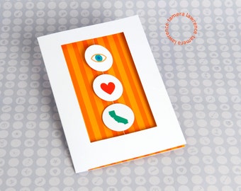 Eye Heart California, I Love California, Whimsical Greeting Card, California Card, California Lover Card, Moving to California Card
