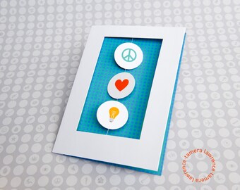 Peace, Love, and Light, Holiday Card, Merry Christmas Blank Card, Rebus