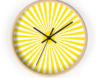 Sunshine Wall Clock, Sun Wall Clock, Graphic Sun Wall Clock, Modern Wall Clock, Scandinavian Wall Clock, Simple Wall Clock, Yellow Clock