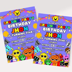 Invito alla festa di compleanno di Sprunki | Invito festa di compleanno per bambini Custum Sprunki | Modello digitale Editabe DOWNLOAD immediato