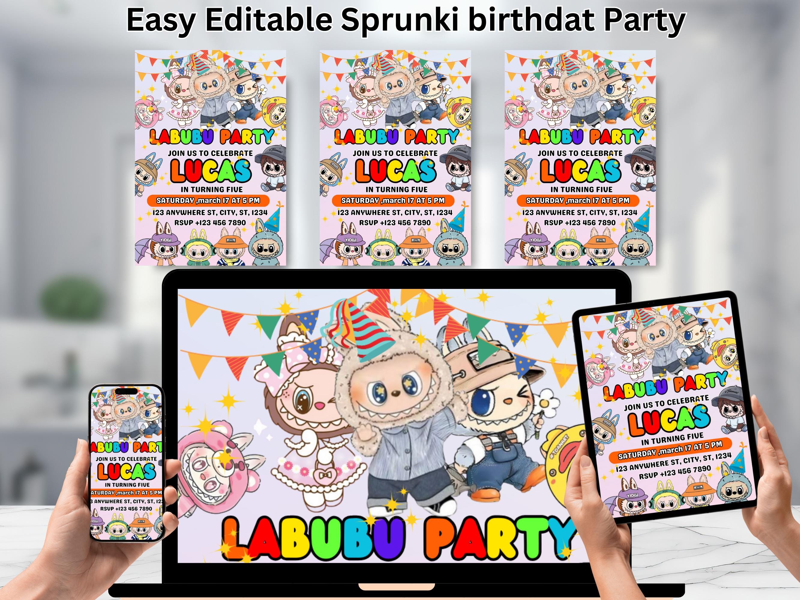 Plantilla de invitación para fiesta de cumpleaños de Labubu, linda ...