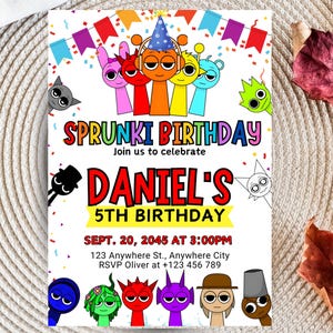 Plantilla de invitación de fiesta Sprunki | Plantilla editable para fiesta Sprunki | Invitación de cumpleaños para niños, plantilla de invitación digital Descarga instantánea