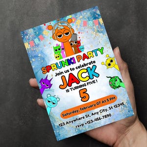 Plantilla de invitación para fiesta de cumpleaños de Sprunki | Niño o niña que ama Sprunki, invitación a la fiesta de Sprunk | Plantilla fácil de editar, descarga instantánea