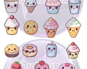 Kawaii Food Clipart Set, Cute Dessert & Drink Stickers, Digital Download for Planner, Scrapbook, Crafts, Digital download Clipart