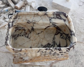 Lavabo de mármol Calacatta Viola tallado a mano: Lavabo de pared estriado