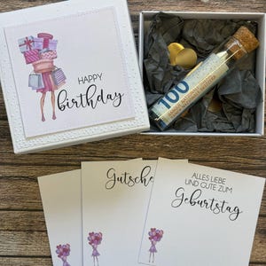 Geschenkbox Geburtstag Geldgeschenk Gutscheinbox Shopping Queen