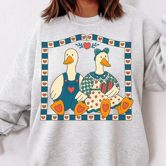 Vintage Goose Png, Country Farmhouse Duck Png, 90s Retro Goose Couple Png, Cottagore Animals Png, Cute Cozy Pullover
