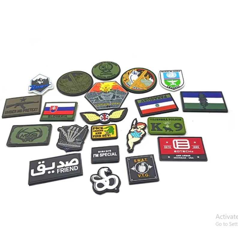stom PVC Patches  
- Personalized PVC Patches  
- Durable PVC Patches  
- Velcro Back Patches  
- Iron-On PVC Patches  
- Waterproof Patches