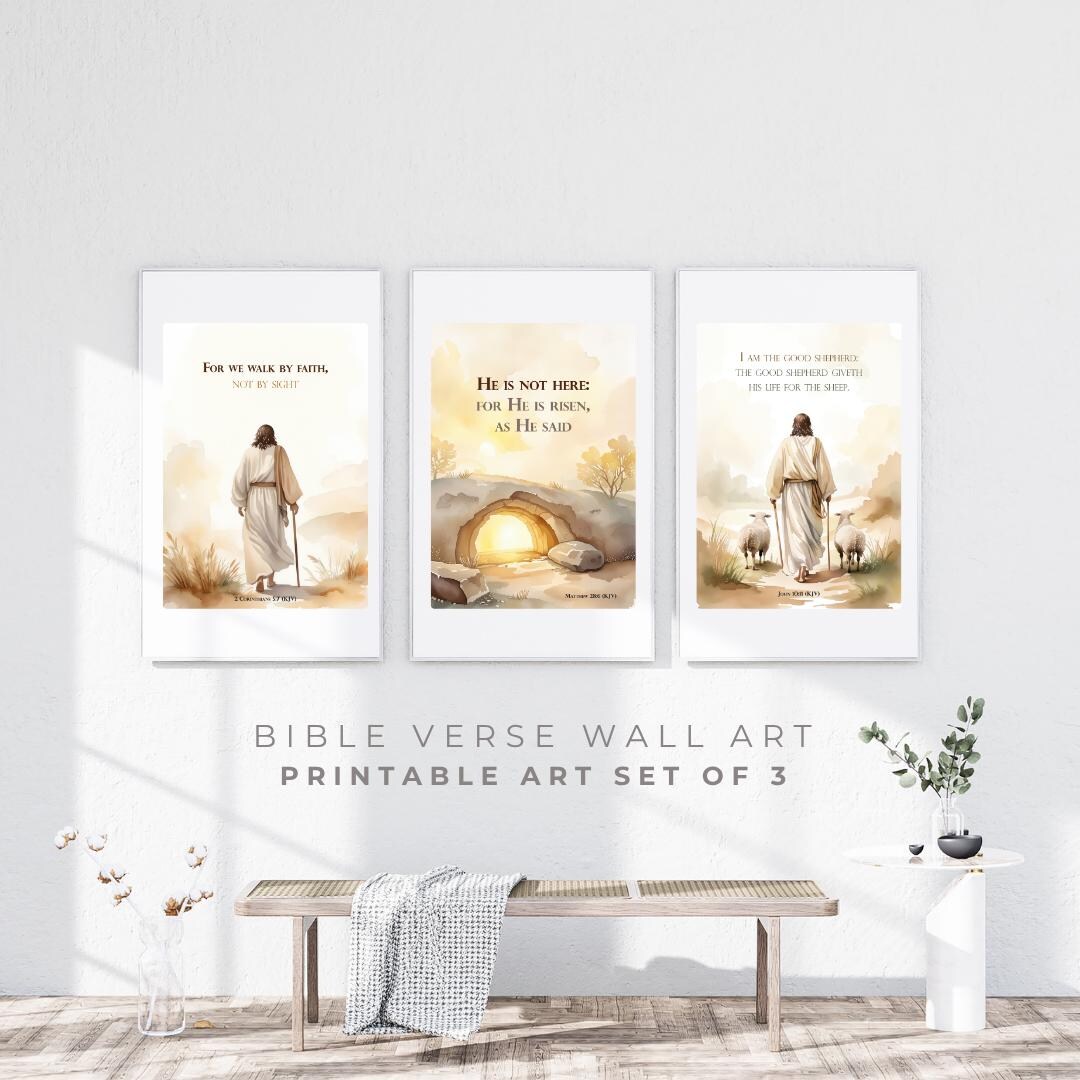 Bible Verse Wall Art Printable Set of 3 – Matthew 28 6, 2 Corinthians 5 ...