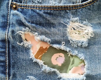 Handmade Iron-On Patch ~ Full Bloom ~  Visible Mending ~ Denim ~ Jean Patch ~ Embellishment ~ Jean Patch