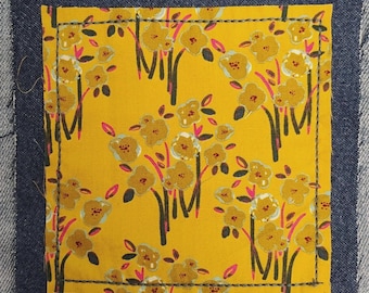 Handmade Sew-On or Iron-On Patch ~ Garden Grounds ~ 4 1/8" x 4 1/8"~ Machine Stitched Patch ~ Visible Mending ~ Denim ~ Jean Patch