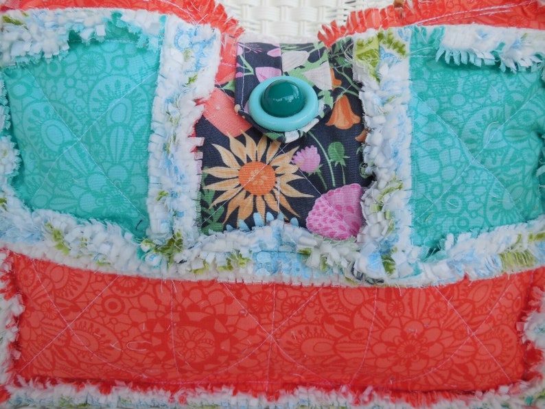 Rag Quilt Purse ~ Honey Honey Teal /& Tangerine ~ Book Tote ~ Spa Bag ~ Lunch Tote ~ Small Animal Carrier ~ Project Tote ~ Small Diaper Bag