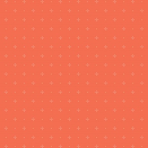 May include: A seamless pattern with a repeating design of small white crosses on a coral background.