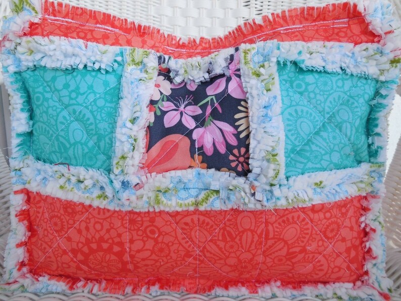 Rag Quilt Purse ~ Honey Honey Teal /& Tangerine ~ Book Tote ~ Spa Bag ~ Lunch Tote ~ Small Animal Carrier ~ Project Tote ~ Small Diaper Bag