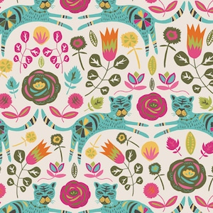 End of Bolt 28" x 58" ~ Tallinn ~ Tigris Lollipop K-75300 ~ Jessica Swift ~ AGF ~ KNIT 95 Cotton/ 5 Spandex ~  Tiger ~ Flower ~ Leaves