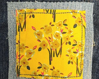 Handmade Sew-On or Iron-On Patch ~ Garden Grounds ~ 3 1/4" x 3 1/4"~ Machine Stitched Patch ~ Visible Mending ~ Denim ~ Jean ~ Embellishment